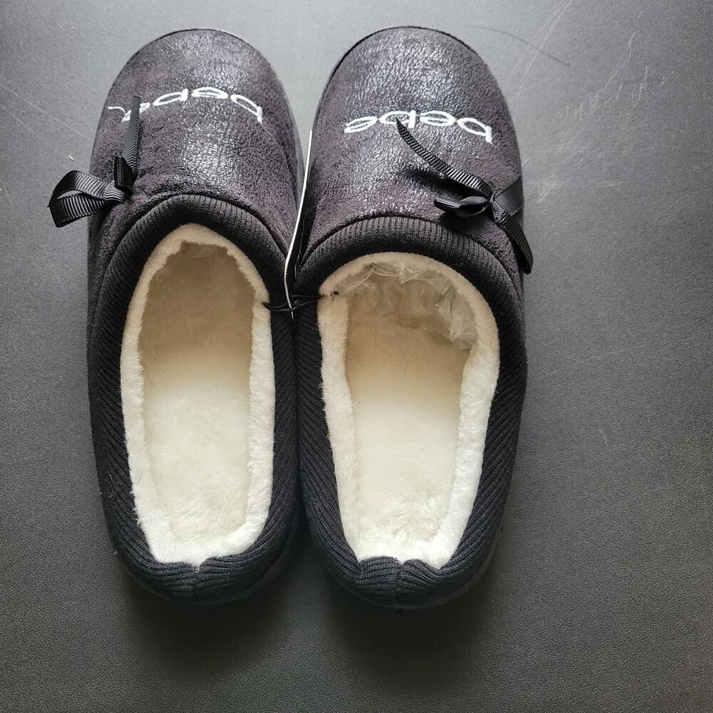 Bebe Girls Black Slip On Slippers - Size XL (4/5) - NWT - Picture 3 of 7